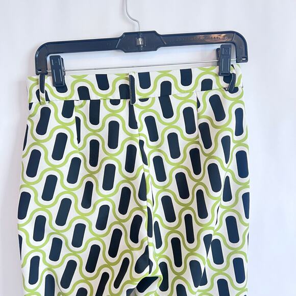 ZARA WOMENS GEOMETRIC PATTERN TROUSERS PANTS HIGH WAIST GREEN WHITE BLACK SIZE M - Picture 6 of 11